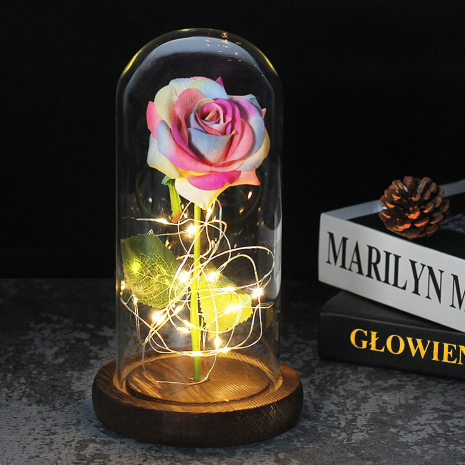 Beauty And The Beast Rose Rose In LED Glass Dome