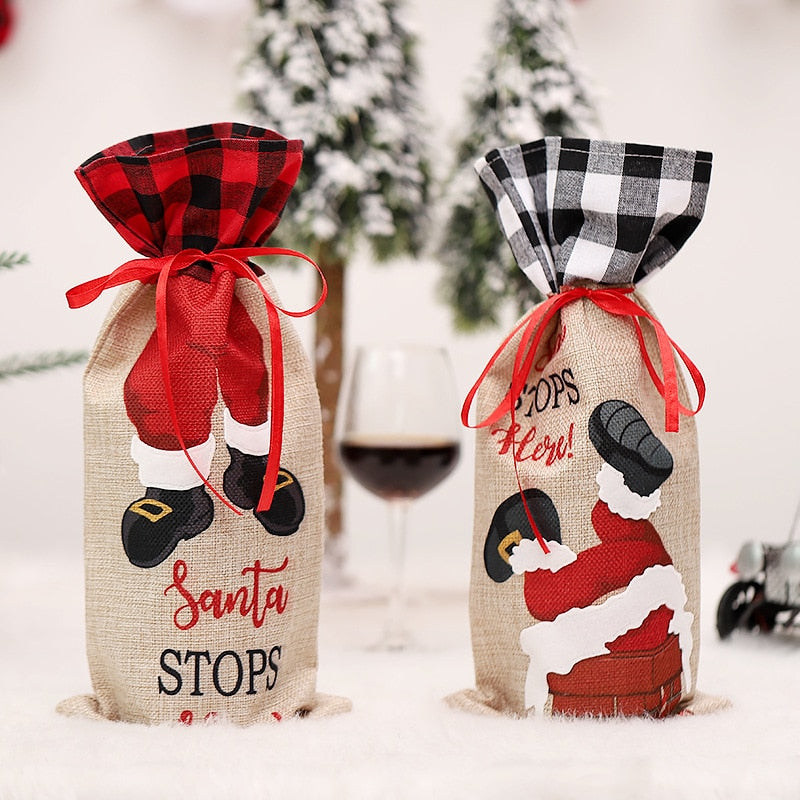 New Linen Wine Bottle Bag/Cloth Art Christmas Wine Bottle Set Ornaments