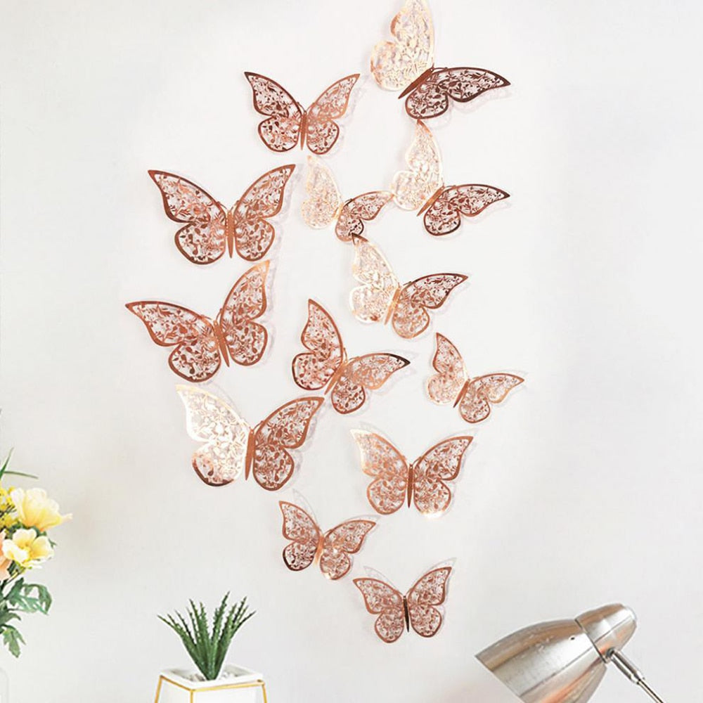 12Pcs 4D Hollow Butterfly Wall Wedding Decors