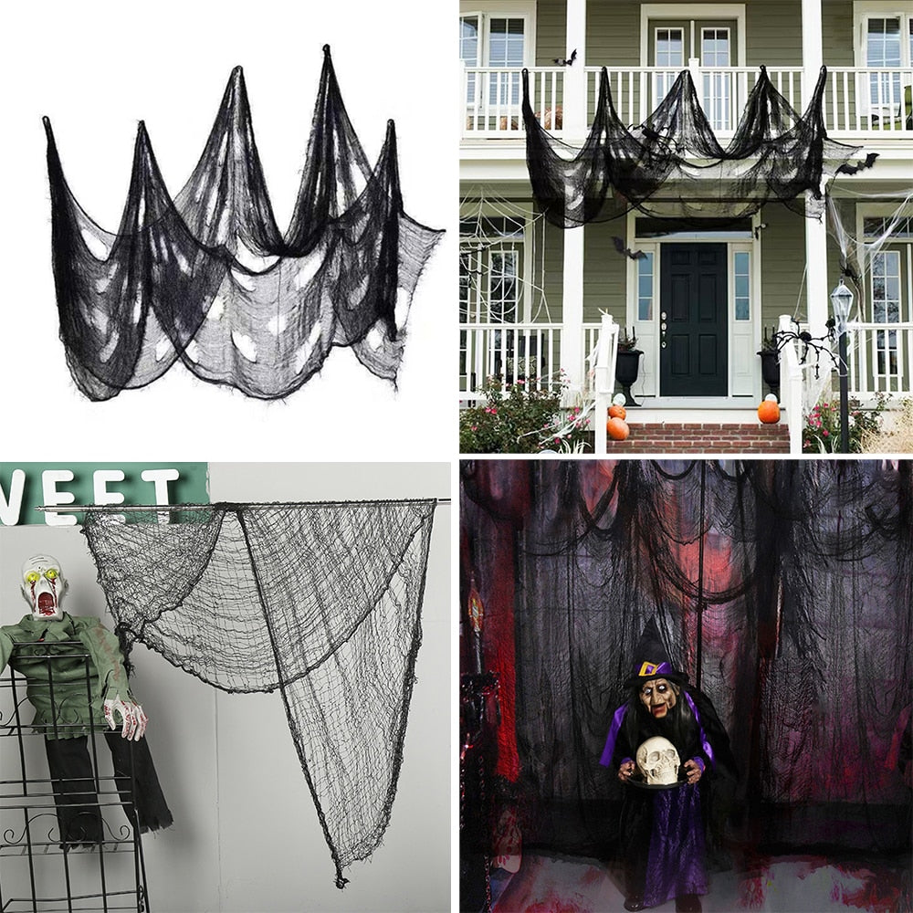 Black Halloween Creepy Gauze Large Grid Yarn