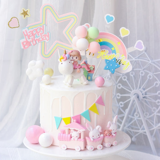 Unicorn Girl Cake Topper Happy Birthday