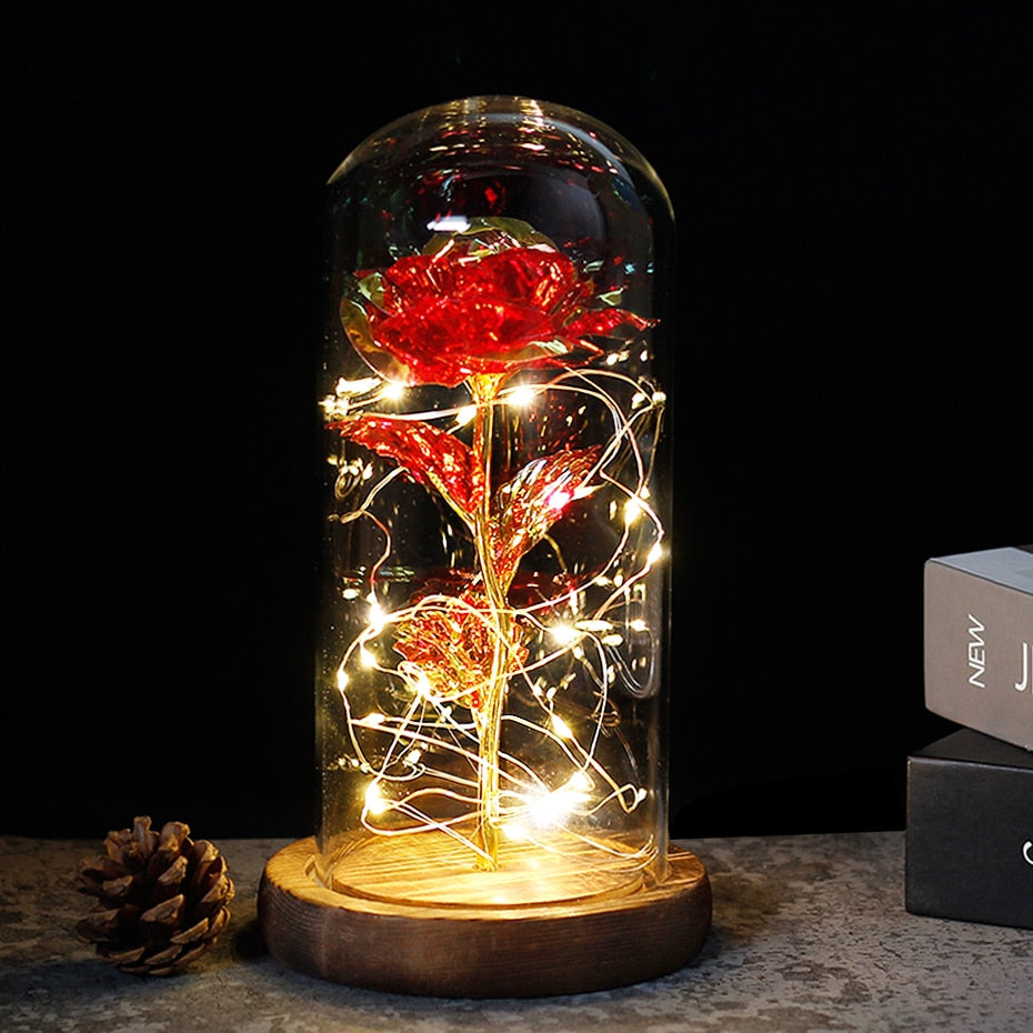 Beauty And The Beast Rose Rose In LED Glass Dome