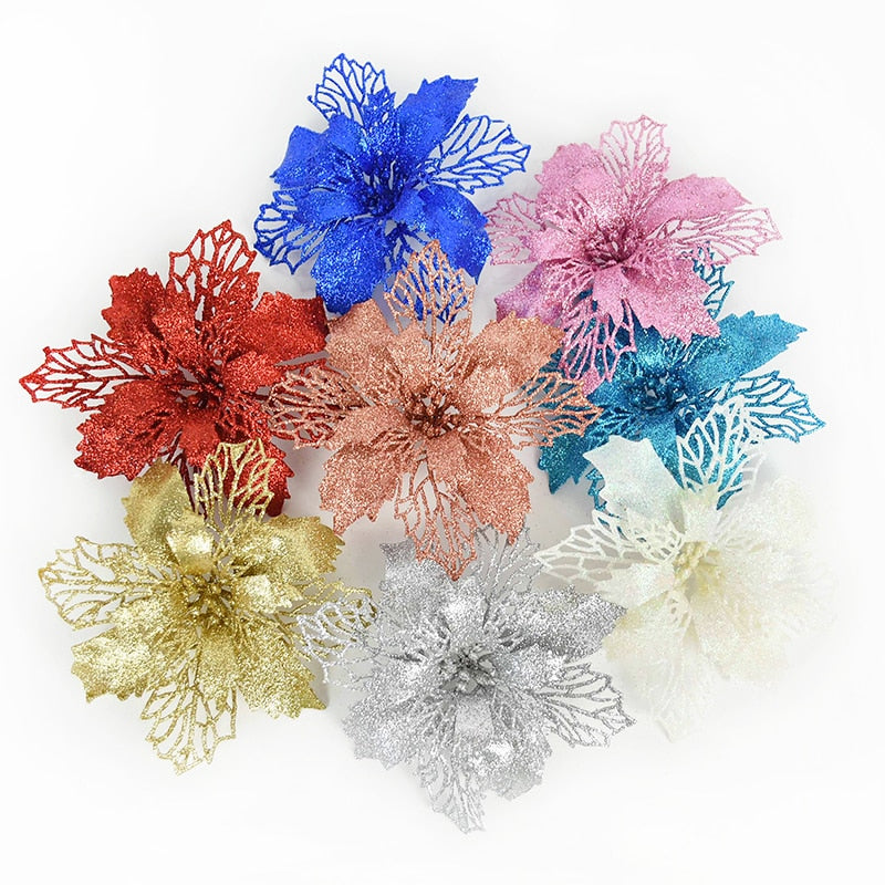 5pieces  Glitter Artificial Christmas Flowers