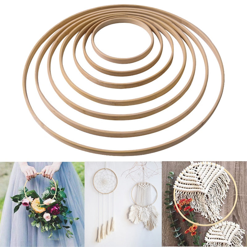 Bamboo Ring Wooden Circle Round Catcher DIY Hoop