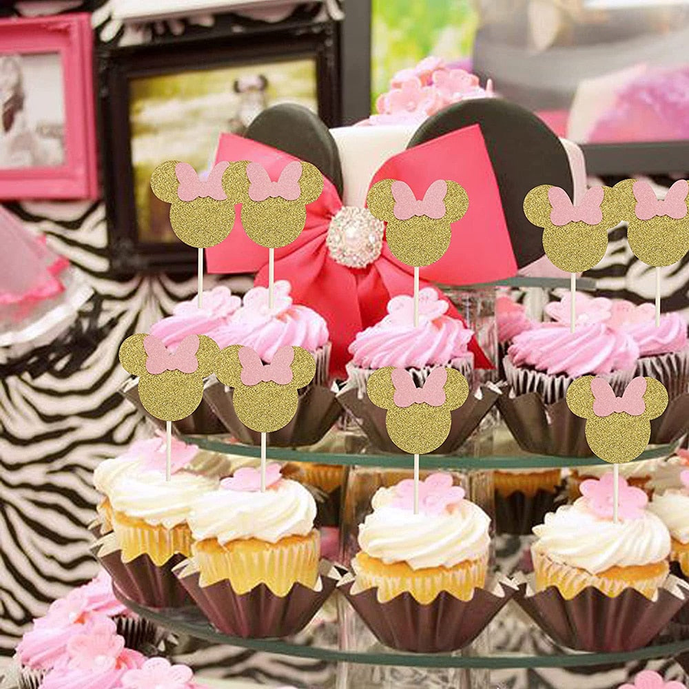 Minnie Mouse pink Cake Topper and Cupcake