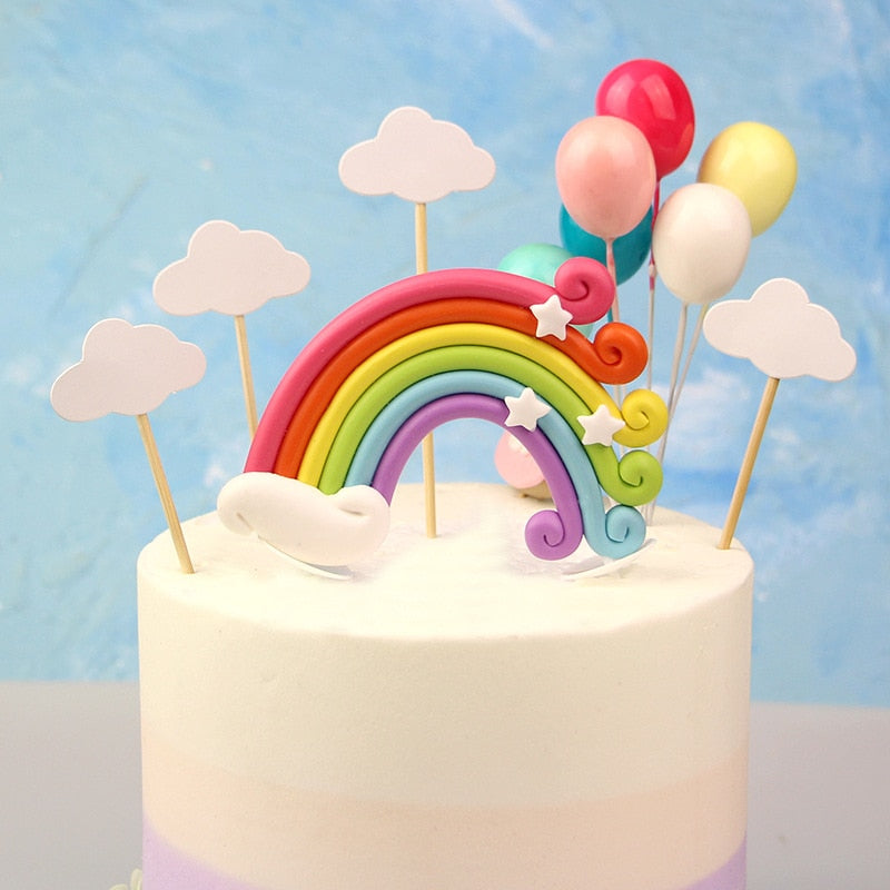 Rainbow Cake Toppers Unicorn Cloud Balloon Cake Flags