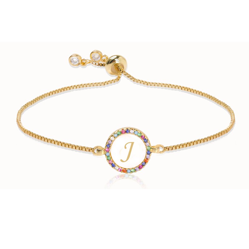 Adjustable Rainbow Zircon 26 Letter Bracelet