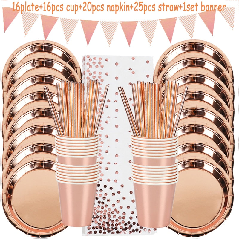 Party Disposable Tableware Set Rose Gold Supplies