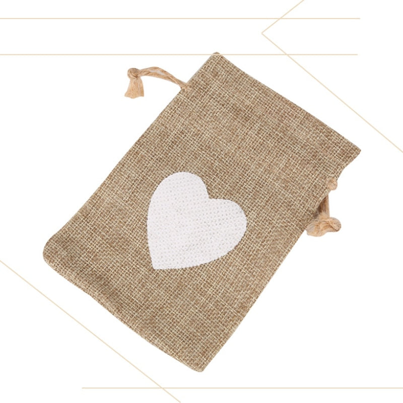 Double Love Drawstring Linen Bag Gift Wrapping