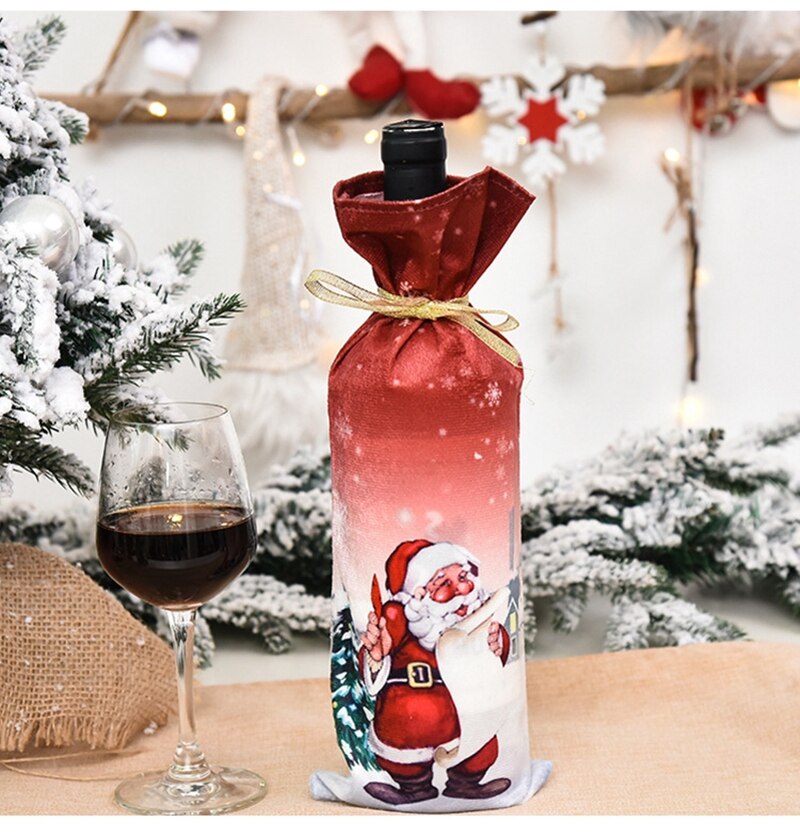 Cloth Christmas Wine Bottle Covers Santa Claus Wine Bottle Bag