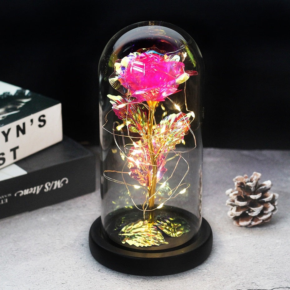 Beauty And The Beast Rose Rose In LED Glass Dome