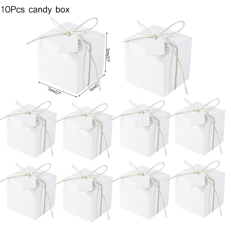 Square Kraft Paper Candy Box With Rope Wedding