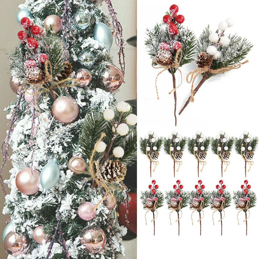Christmas Red Berry Articifial Flower Pine Cone Branch