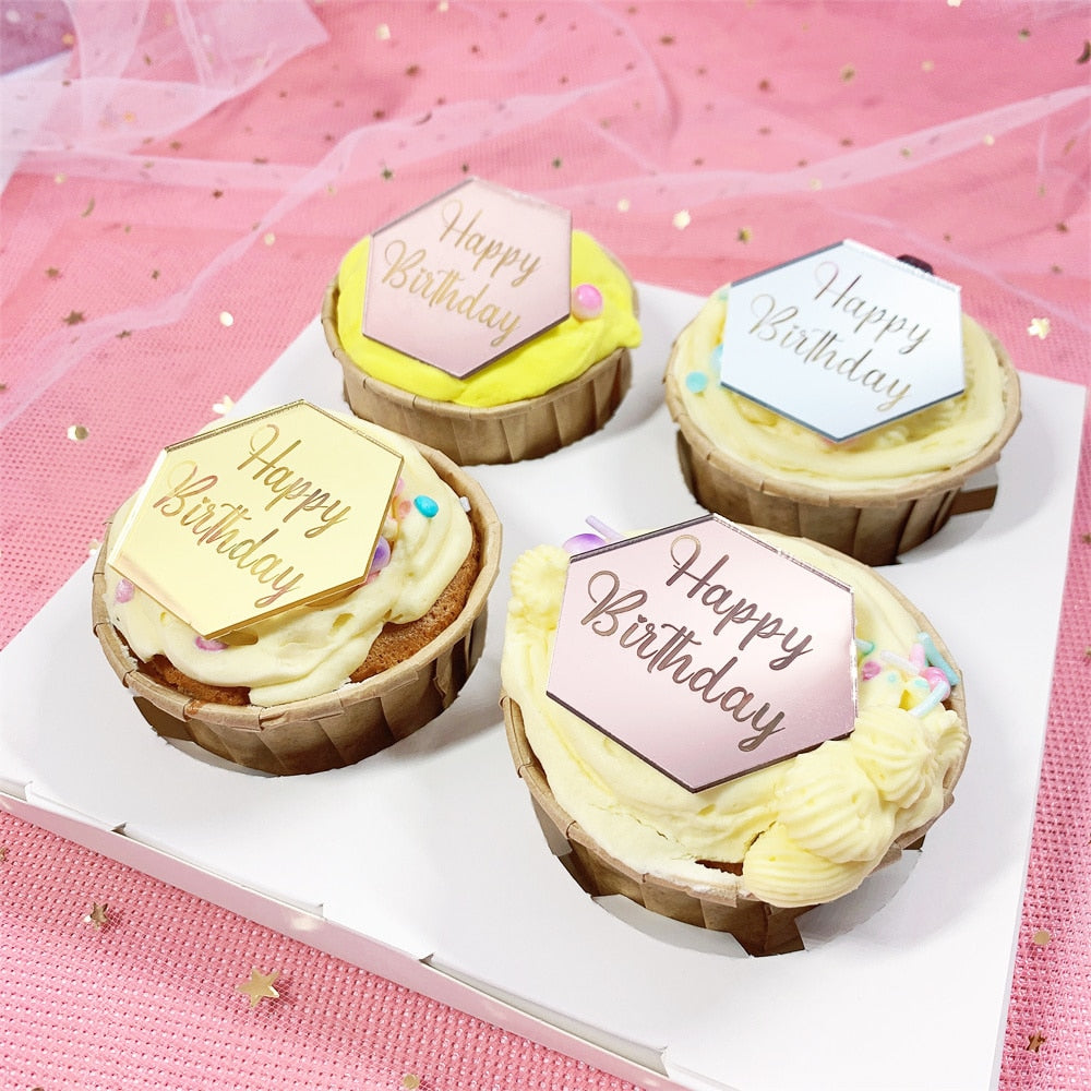 Gold Baby Shower Happy Birthday Cake Toppers