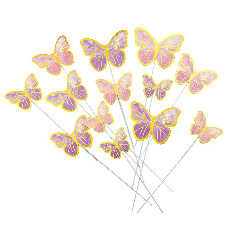 Stamping Gold Pink Butterfly Cake Toppers Princess