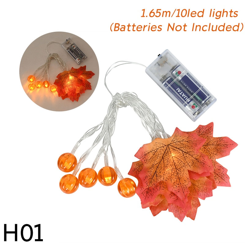 10/20Leds Pumpkin Maple Leaves Light String