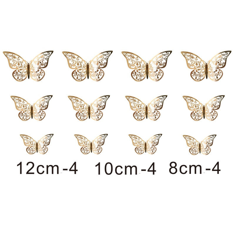 12Pieces Metal Texture Gold Artificial Butterfly