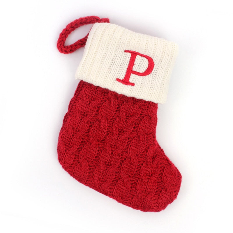 Christmas Socks Red Snowflake Alphabet Letters