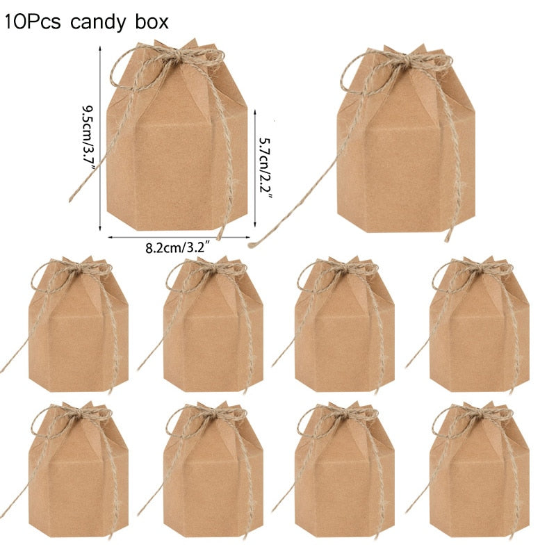 Square Kraft Paper Candy Box With Rope Wedding