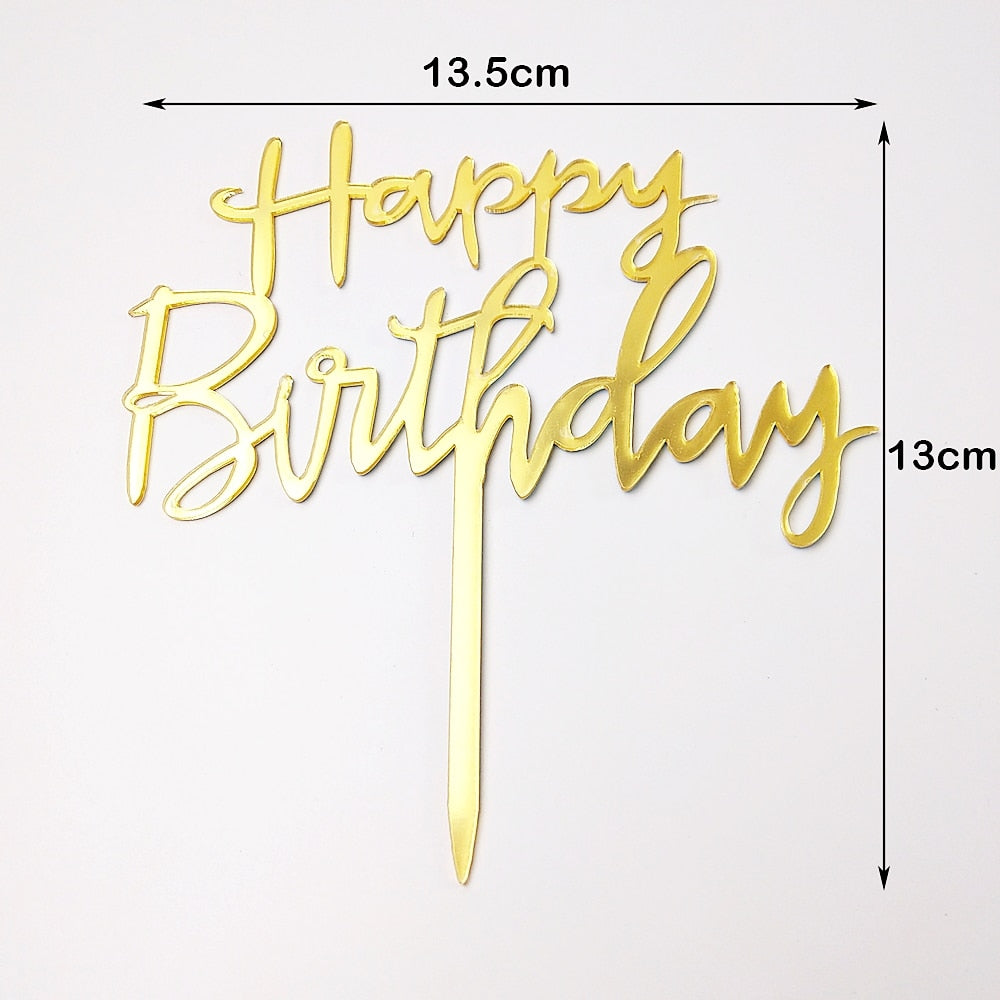 Gold Happy Birthday Cake Topper Acrylic Letter