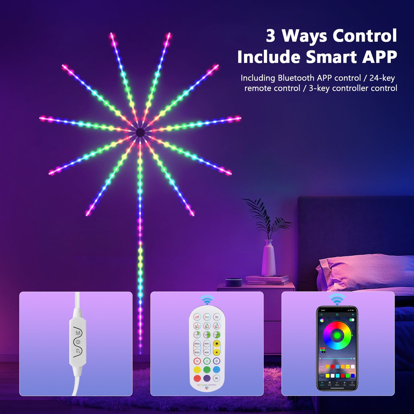 Firework Lights LED Strip Music Sound Sync Color Changing Remote Control