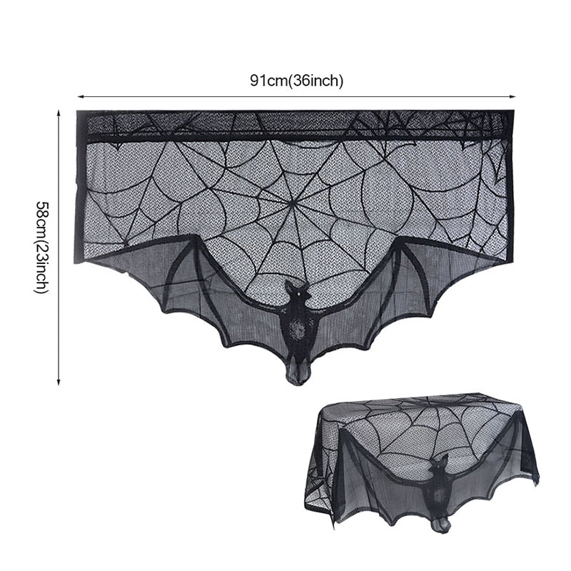 Halloween Bat Table Runner Black Spider Web