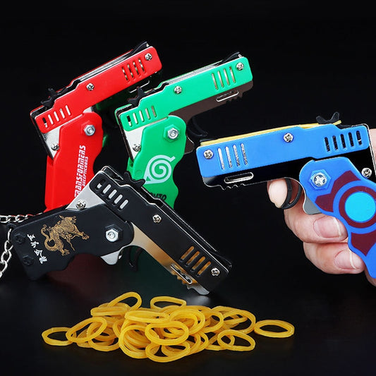 Mini Toy Metal Gun with Rubber Band Fun Folding