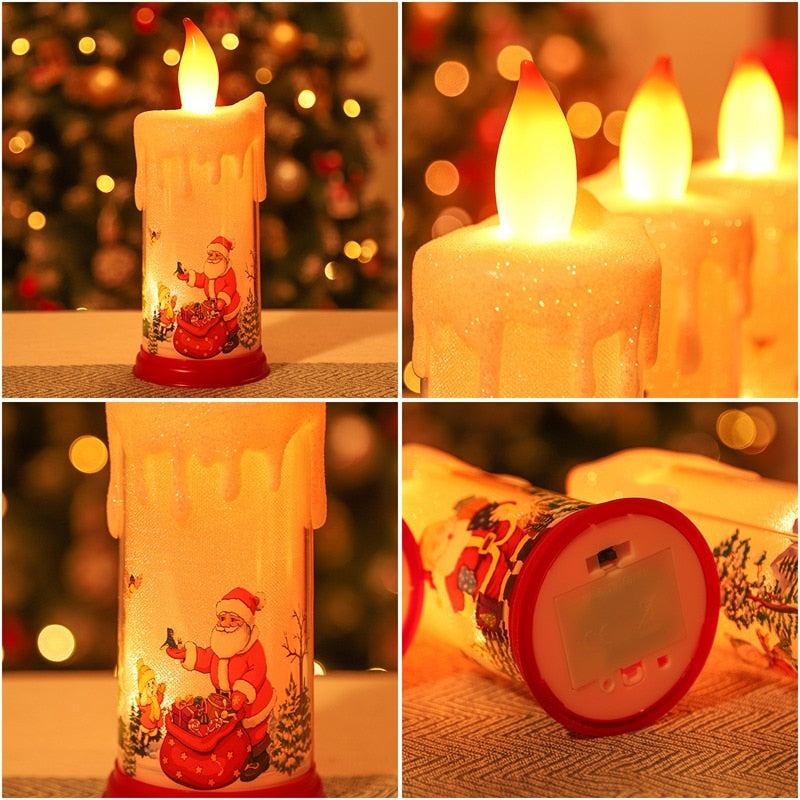 Christmas Decorative LED Simulated Flame Cartoon Candle Lamp  Santa Snowman
