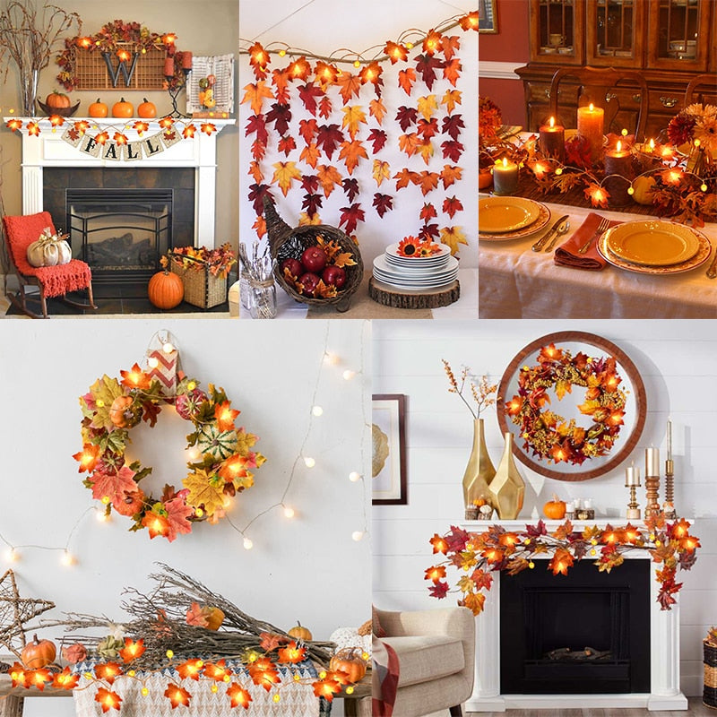 10/20Leds Pumpkin Maple Leaves Light String