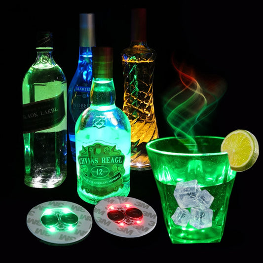 Mini LED Coaster Glow Bottle Light Stickers Battery Powered RGB Cup Mat