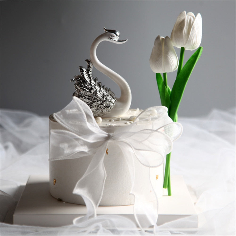Romantic Crown Swan Cake Topper Ornate Sets