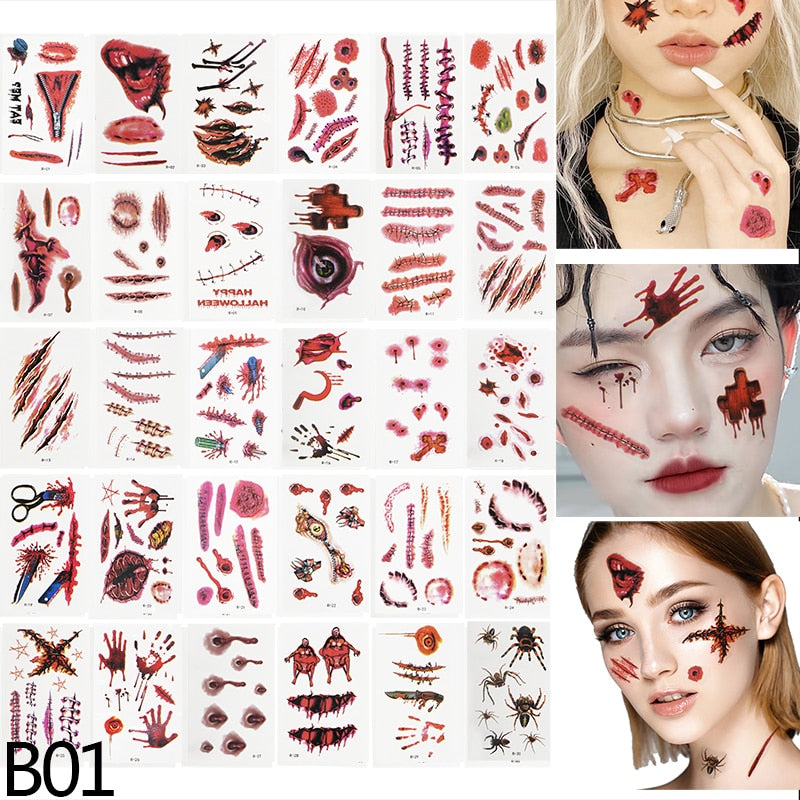30Sheets Horror Halloween Tattoo Stickers
