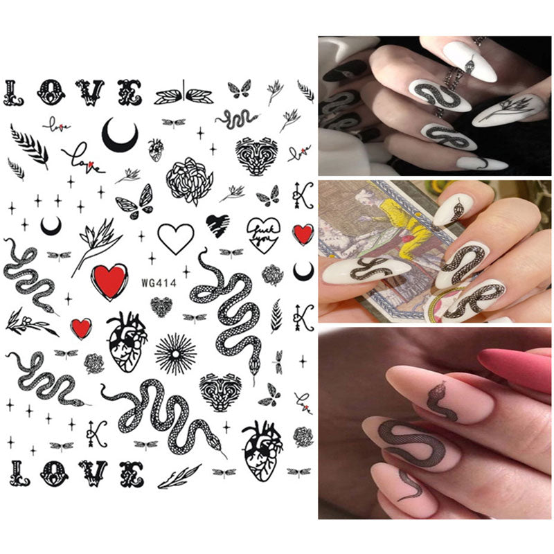 3D Snake Design Nail Art Stickers Colorful