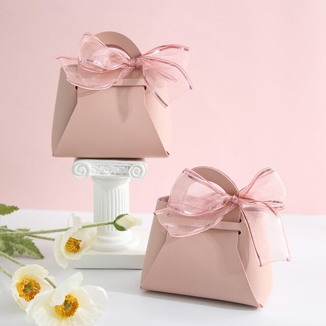 Leather Gift Bags Bow Ribbon Packaging Bag