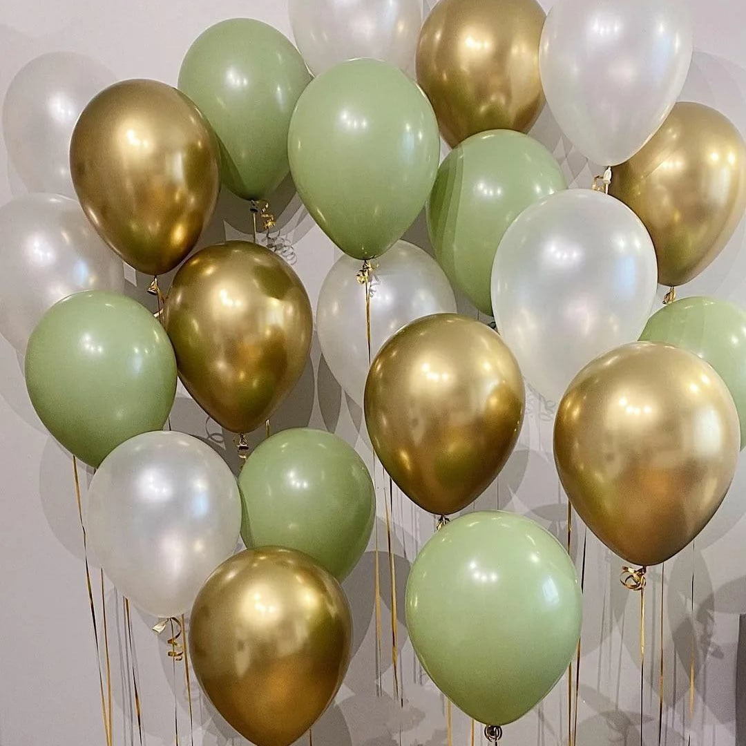 Retro Olive Green Chrome Gold Latex Balloons