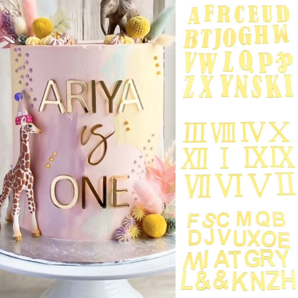 Golden Mirror Acrylic Cake Decoration Uppercase Letter Set