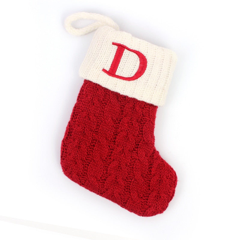 Christmas Socks Red Snowflake Alphabet Letters