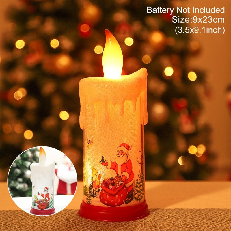 Christmas Decorative LED Simulated Flame Cartoon Candle Lamp  Santa Snowman