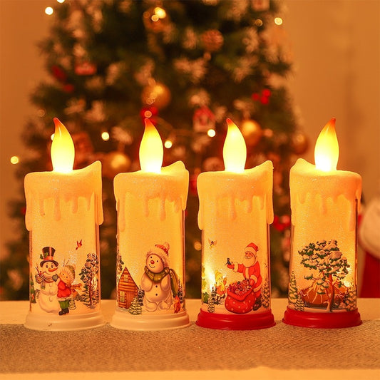 Christmas Decorative LED Simulated Flame Cartoon Candle Lamp  Santa Snowman