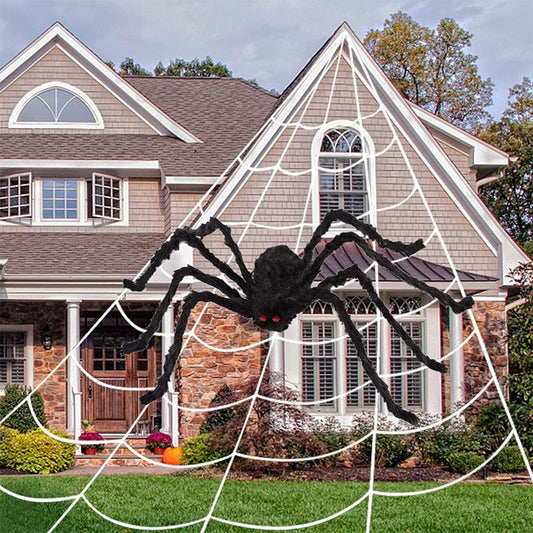 Black Scary Giant Spider Huge Spider Web Halloween