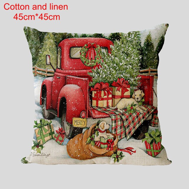 Christmas Elk Tree Cotton Linen Cushion Cover