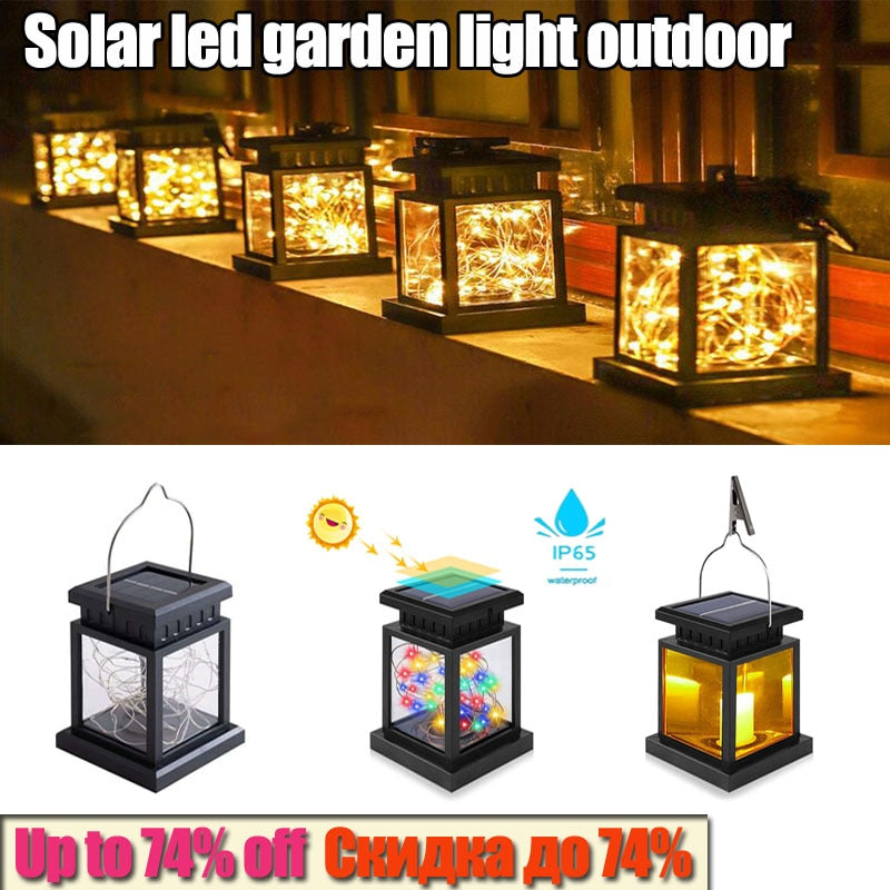 Solar LED Lights Outdoors Floor Lanterns Powered Candle Indoor Hanging  Lamp