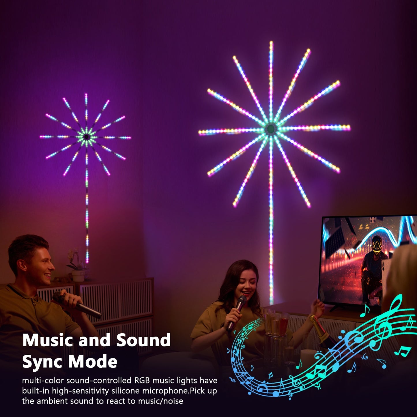Firework Lights LED Strip Music Sound Sync Color Changing Remote Control