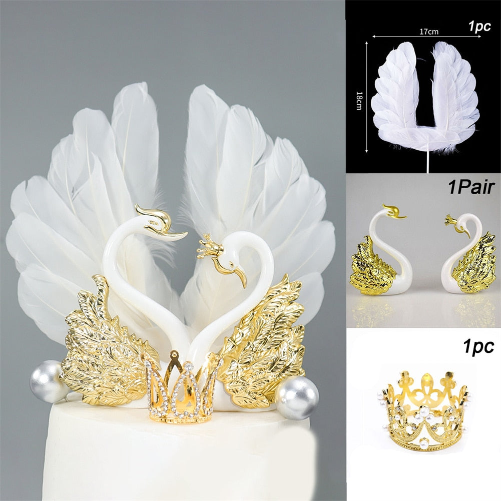 Romantic Crown Swan Cake Topper Ornate Sets