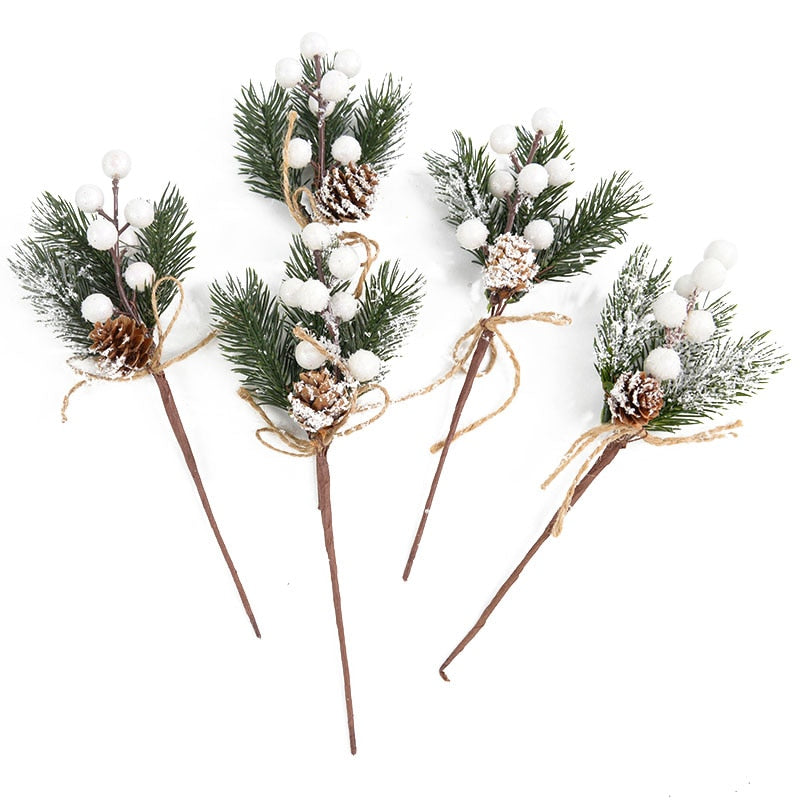 Christmas Red Berry Articifial Flower Pine Cone Branch