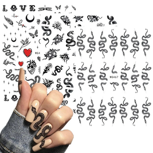 3D Snake Design Nail Art Stickers Colorful
