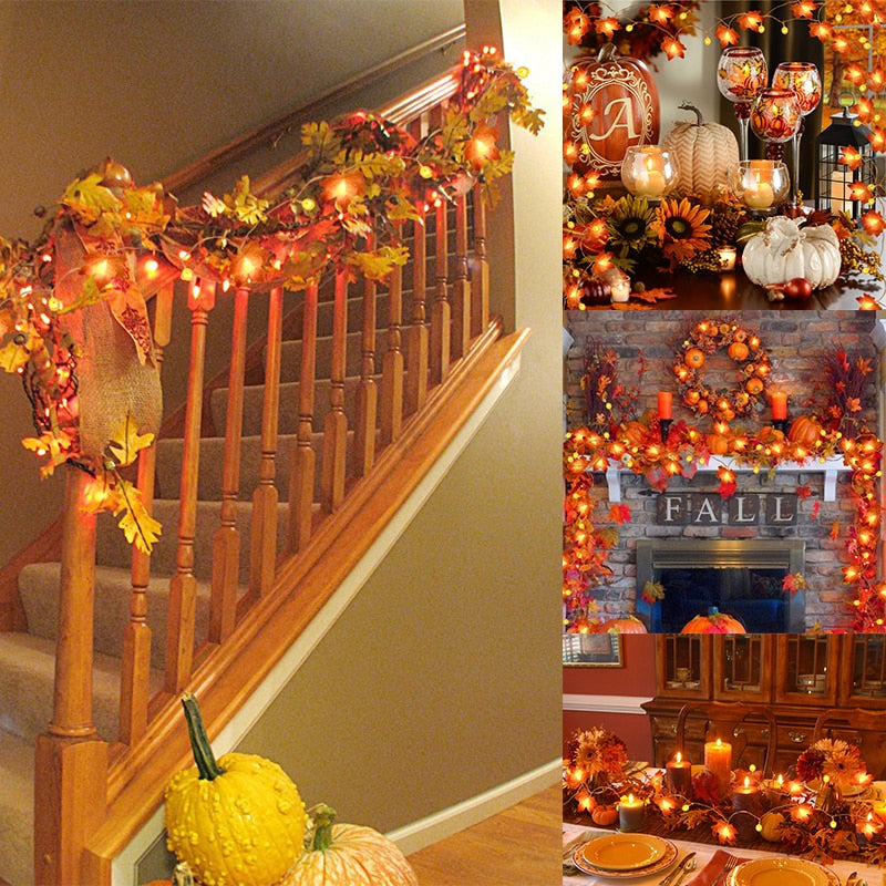 10/20Leds Pumpkin Maple Leaves Light String