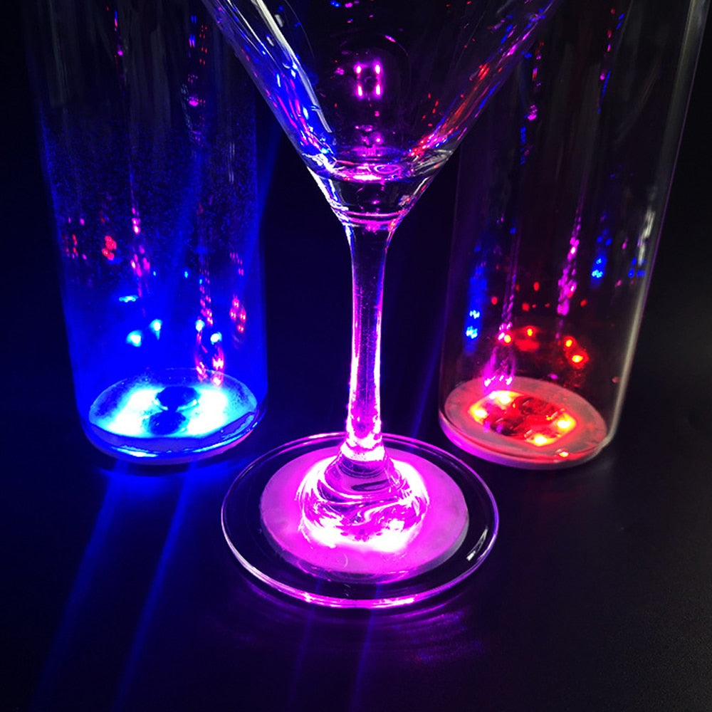 Mini LED Coaster Glow Bottle Light Stickers Battery Powered RGB Cup Mat