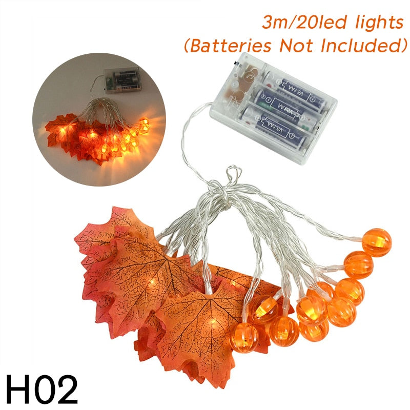 10/20Leds Pumpkin Maple Leaves Light String