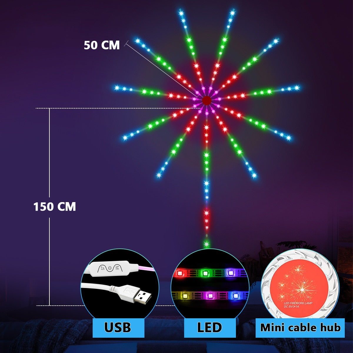Firework Lights LED Strip Music Sync Color Remote Control